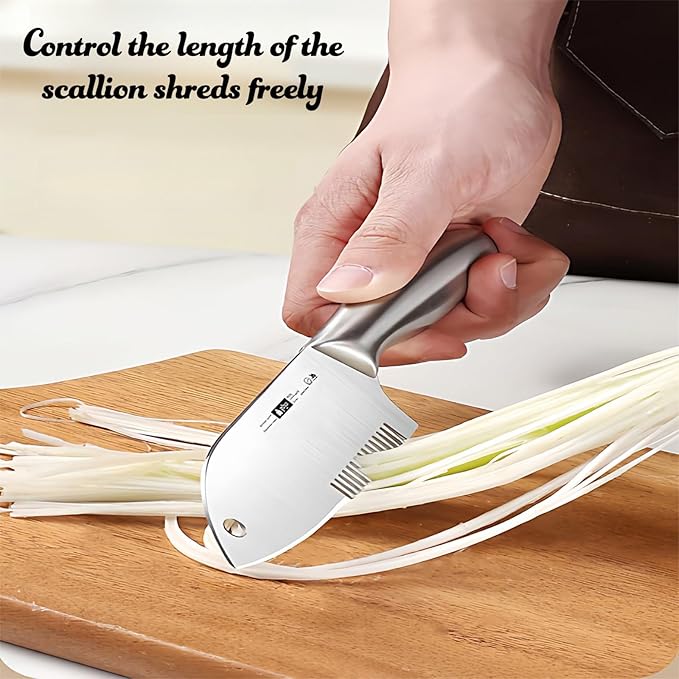 Julienne Slicer Stainless Steel Onion Cutter Scallion Shredder, Vegetable Chopper with Comb Teeth, Kitchen Gadgets (Full Stainless Steel)