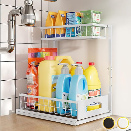 Under Sink Organizer, Cabinet Organizer for Kitchen, White, 1 Pack