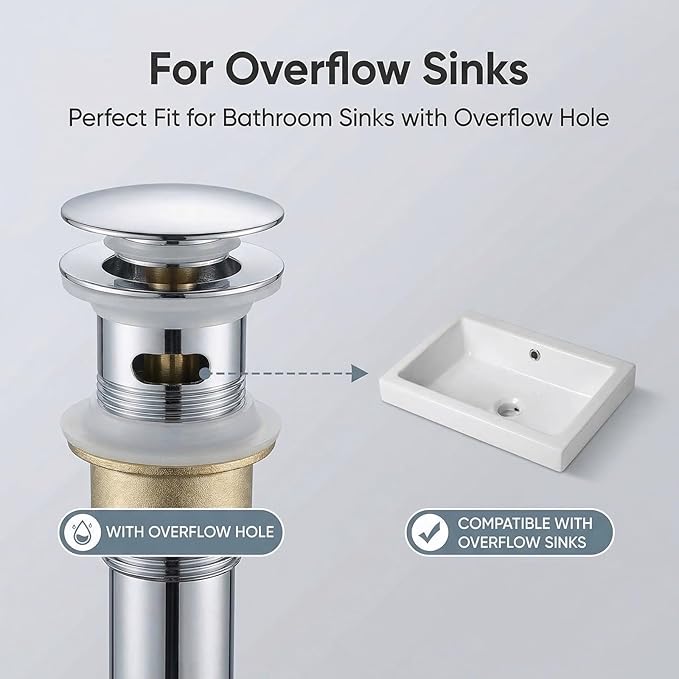 Bathroom Sink Drain, Drain Stopper Bathroom Sink with Overflow, Assembly with Detachable Strainer Basket, Built in Anti Clogging Pop Up Drain Strainer, Stainless Steel Polishing 1Pcs