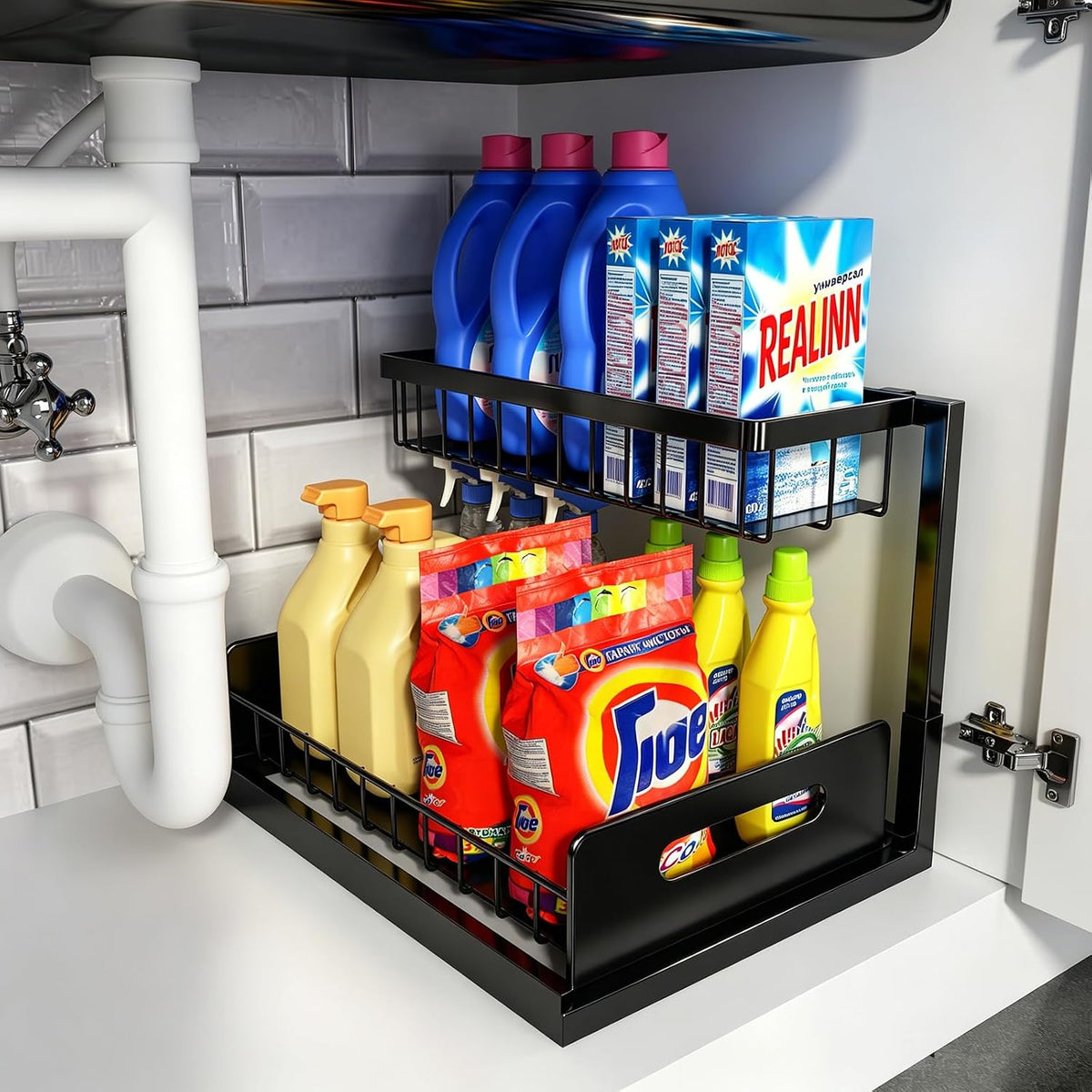 Under Sink Organizer, L-Shaped Pull Out Cabinet Organizer, Kitchen