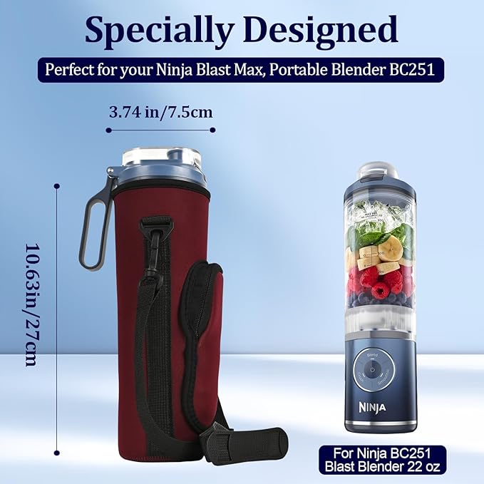 Storage Sleeve Bag for Ninja Blast Max Portable Blender with Shoulder Strap and Accessory Pocket compatible with BC251NV/BC251IV/BC251GY/BC251MT/BC251PK/BC251LD/BC251SL, 22 oz (Claret)