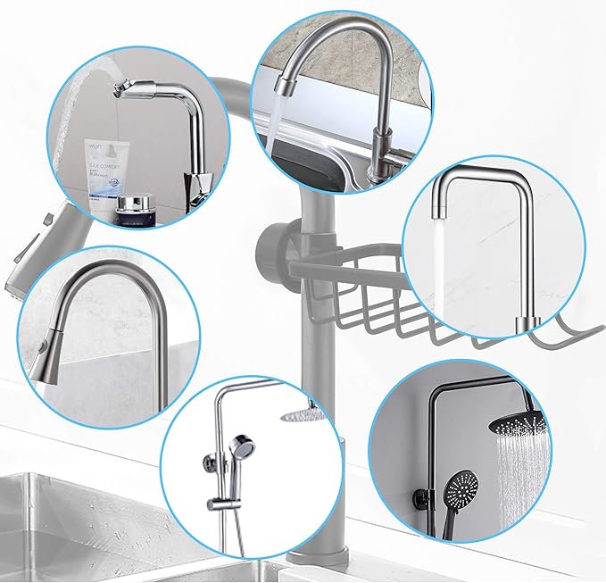 SinLoon Kitchen Faucet Sponge Holder, Sink Caddy Organizer, Space Aluminum Soap Dish Brush Rack Hanging for Kitchen & Bathroom Accessories(Black)