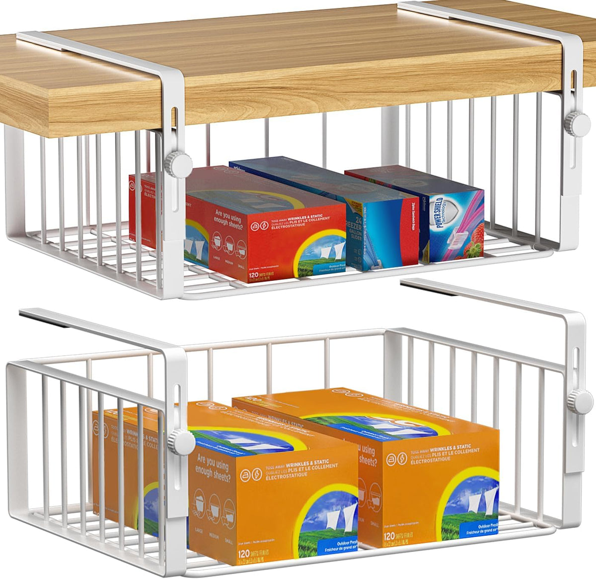 2Pack Under Shelf Basket Storage,Adjustable Hanging,White