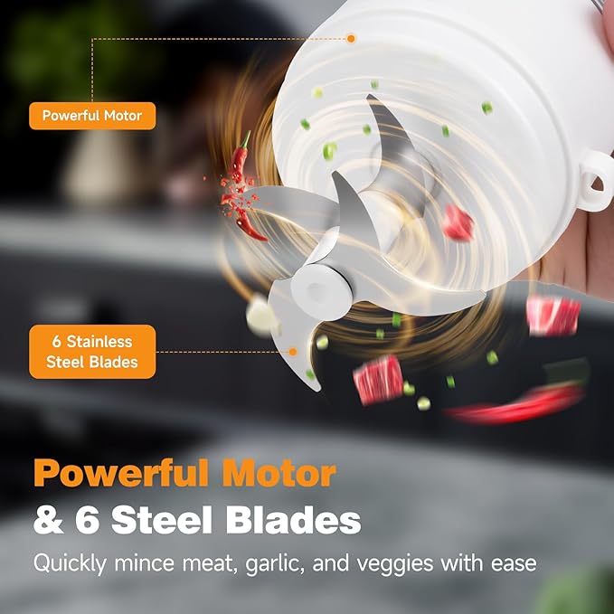 Electric Garlic Chopper, 350ML Glass Bowl Mini Food Processor, Portable Veggie Chopper Onion Garlic Grinder, Wireless Blender for Ginger, Chili, Fruit, Meat, etc