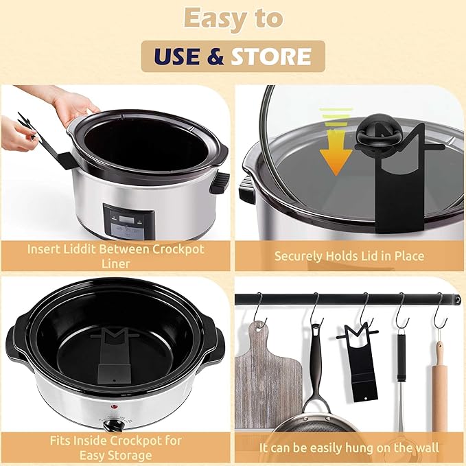 Crock Pot Lid Holder - 2 Pack Space-Saving Slow Cooker Lid Rack - Anti-Spill Support for Pre/Post Meal Tasks, Fits Most Lids for Home & Apartment Kitchens