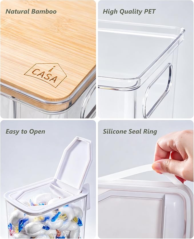 iCASA Trash Bag Dispenser Organizer - Large 3 in 1 Garbage Bag Dispenser Holder Dishwasher Pods Container, Clear Under Kitchen Sink Organizer, 2pcs Laundry Detergent Pods Storage Box with Handle