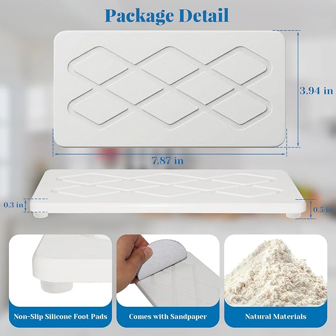 Diatomite Stone Sink Tray, 2PCS Water Absorbing Stone Trays, Quick Drying Hand Soap Holder with Anti-Skid Feet, Bathroom Tray Countertop for Bathroom Sink Kitchen Counter Faucet Organizer Decor