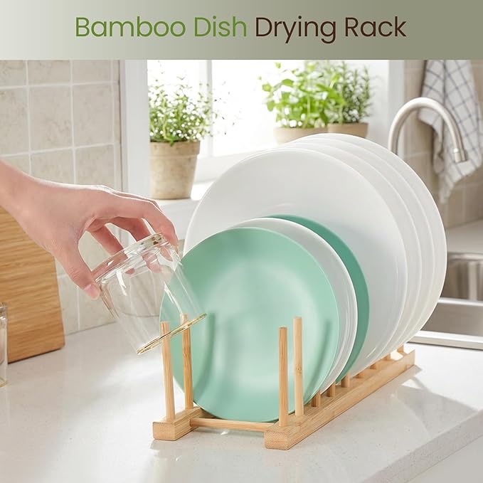 NOVAYEAH Bamboo Wooden Dish Rack-Plate Pot Lid Cutting Board Organizer Holder Rack for Cabinet-Kitchen Cabinet Organizer for Dish, Pots, Lids, Bowls, Bottles, Books, and Puzzle