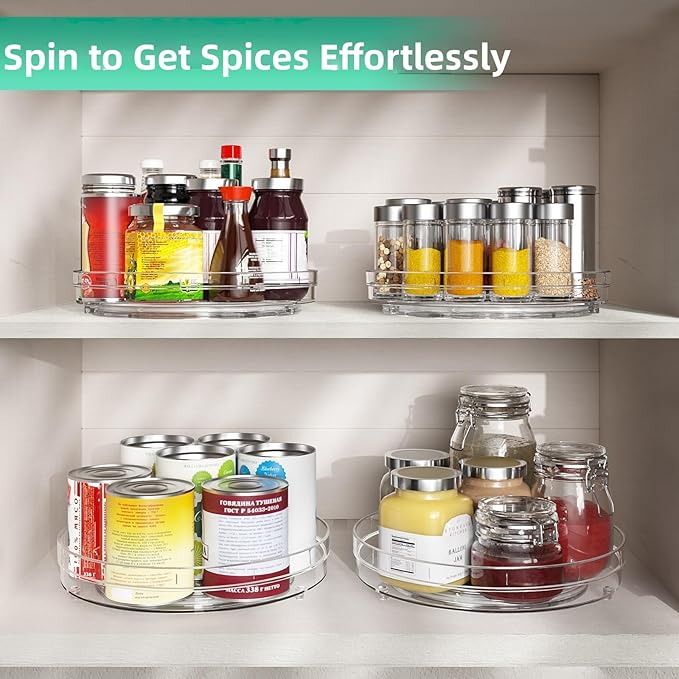 Optish 3 Pack 9.5" Lazy Susan Organizer, Pantry Organizers and Storage, Lazy Susan Turntable for Cabinet, Refrigerator, Closet, Countertop, Non-Skid Fridge Organizer