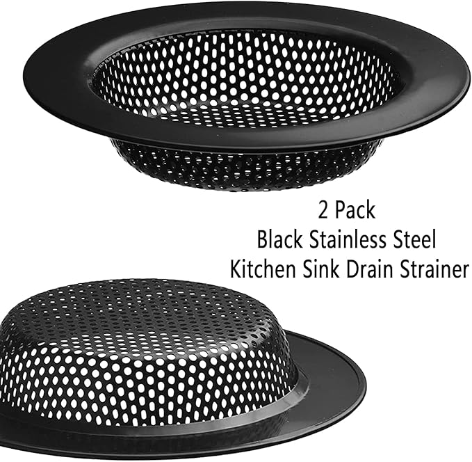 2 Pcs Black Stainless Steel Mesh Sink Drain Strainer, 2.75" Top/1.66" Kitchen Filter Trap Basket,Large Food Catch for Bathroom Bathtub Wash basin Floor drain balcony RV Drain Hole Electroplated Coatin