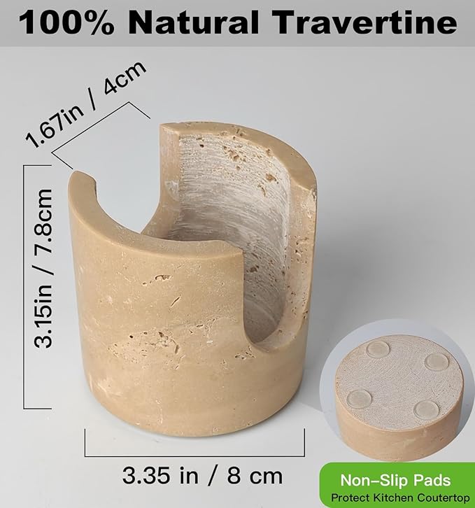 Natural Travertine Stone Sponge Holder, Compact Upright Sink Organizer for Kitchen & Bathroom Countertops, Porous Stone Design Supports Everyday Drying, Minimal Decor, Beige
