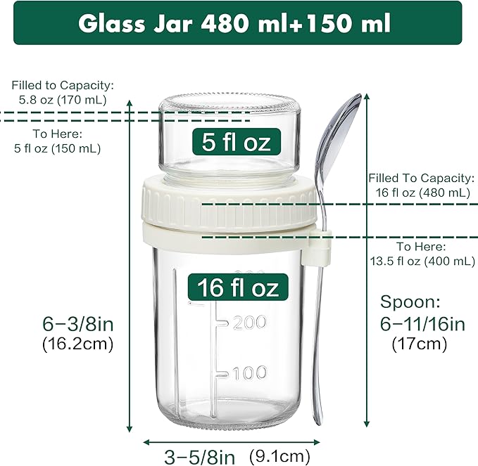 Danmu 4 Pack Overnight Oats Containers with Lids 21 oz (16+5),Dual-Layer Yogurt Parfait Cups with Lids,Meal Prep Containers Glass for Snack,Overnight Oats,Yogurt,Parfait,Salad Dishwasher Safe