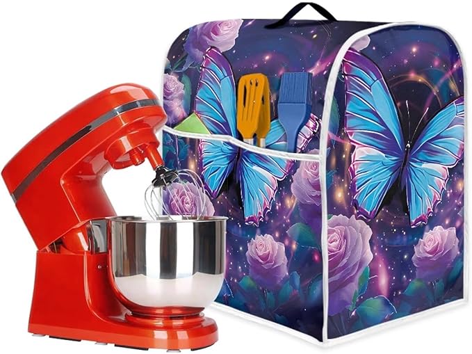 Purple Floral Hummingbird Kitchen Appliance Cover Compatible with 6-8 Qt Blenders Portable Stand Mixer Cover with Carrying Handle & Accessory Pockets for Countertops Decor