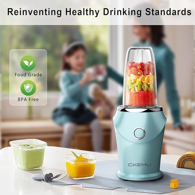 Portable Blender Mint Blue,Personal Blender with 13.5oz ABS Cup, 4-Blade Stainless Steel, One-Button Operation for Smoothies, Shakes, Juices - Home, Office, Gym, Travel