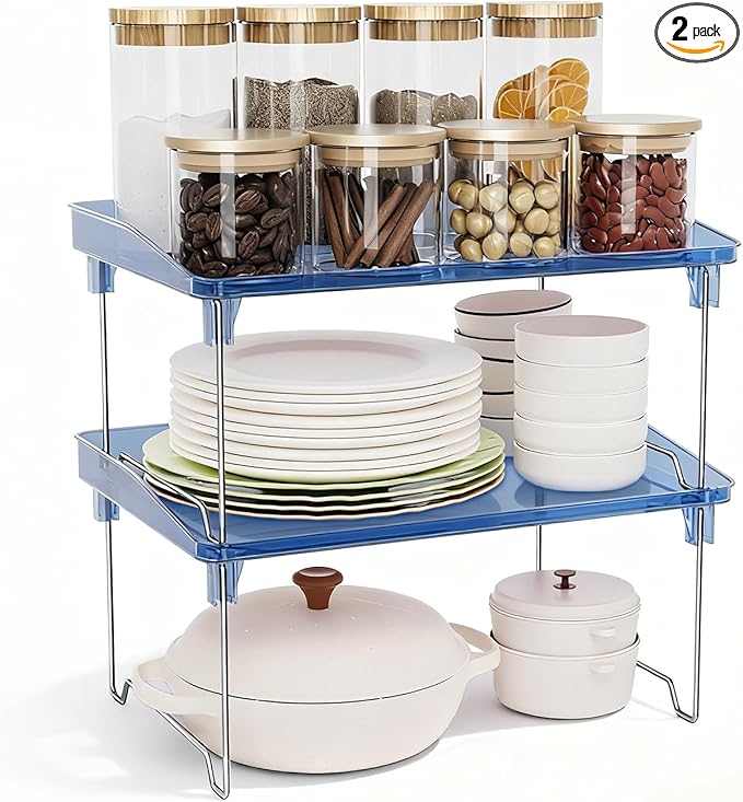 STARLATTA Acrylic Cabinet Organizer Shelf,4 Pcs Stackable Kitchen Counter Shelves,Spice Rack,Countertop Organizers,Clear Plastic Storage Organization for Makeup, Bathroom,Cupboard,Desk,Pantry