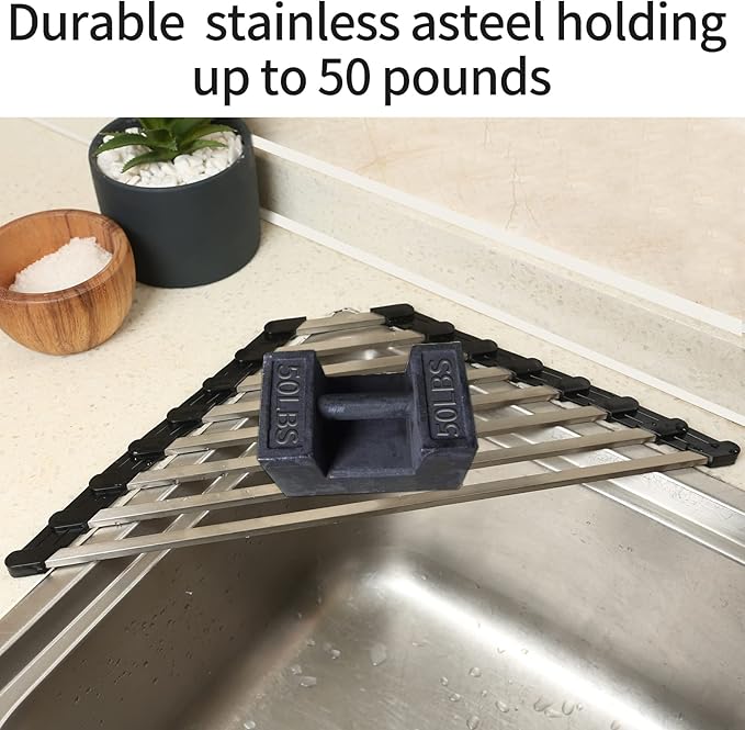 Ahyuan Corner Sink Dish Drainer over the Sink Dish Drying Rack Corner Dish Rack SUS304 Cubic Stainless Still Kitchen Sponge Holder Corner Sink Sponge Caddy Dish Rack (Matte Black)