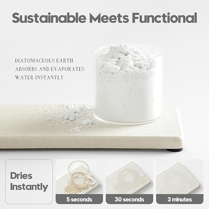 Razborci 3PCS Bathroom Sink Vanity Trays, Quick Stone Drying Mat Dish Soap Dispenser Sponge Holder for Kitchen Counter, Diatomaceous Earth Water Absorbing Caddy Organizer, Beige