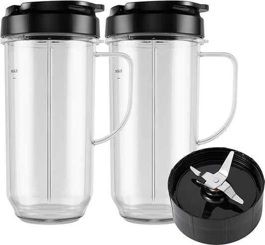 5-piece Magic Bullet Blender Cups, Tall 22oz Cup with Flip-Top To-Go Lid