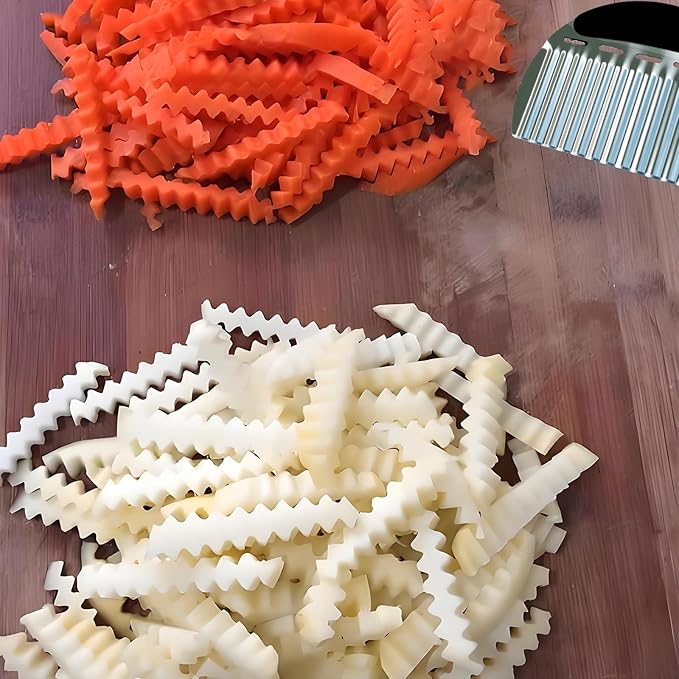 Crinkle Cutter for Veggies & Potatoes - Heavy Duty Stainless Steel Wave Knife & French Fry Slicer Crinkle Cutting Tools with Comfortable Handles for Carrots, Onions, and Fruits