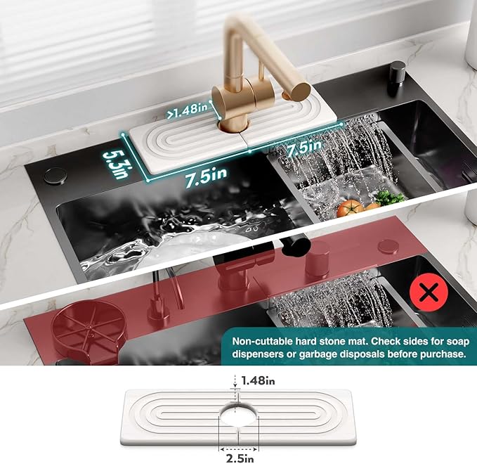eormoe Faucet Mat for Kitchen Sink - Wider Diatomite Fast Drying Stone Sink Tray, Super Absorbent, Prevents Moisture Buildup - Faucet Splash Guard for Bathroom Counter (Light Grey, 15x5.3inch)
