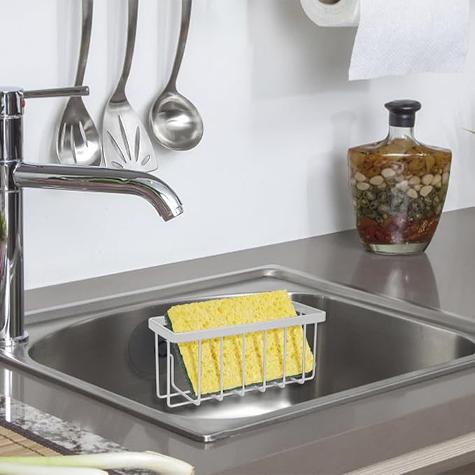 SHFKS Sponge Holder for Kitchen Sink,Sink Sponge Holder,Sink Caddy, Soap Holder,Bathroom,Scrubbers (Mat Silver)