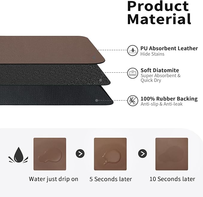 HotLive Dish Drying Mat for Kitchen Counter, Heat Resistant Drainer Mats with Non-slip Rubber Backed, Hide Stain Kitchen Super Absorbent Draining Mat, Easy to Clean Dish Rack Pad, Brown 16"x20"