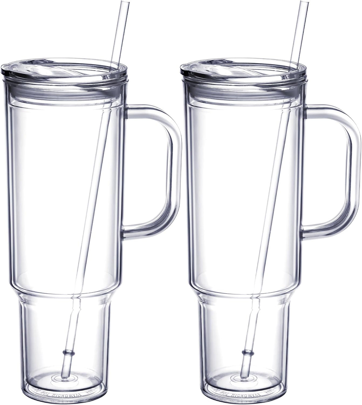 40 oz Acrylic Tumbler with Handle and Straw Lid，Double Wall Vacuum Reusable plastic Water Bottle Travel Mug Cup，Classic Tumblers Cupholder Friendly (2 Pack)