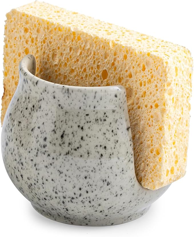 Zoeeker Sponge Holder for Kitchen Sink, Ceramic Dish Sponge Dish Rack Scrubby Caddy Kitchen Organizer Cute Sink Caddy Organizer, Farmhouse Decor, Speckled Glaze