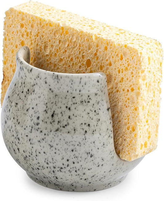 Zoeeker Sponge Holder for Kitchen Sink, Ceramic Dish Sponge Dish Rack Scrubby Caddy Kitchen Organizer Cute Sink Caddy Organizer, Farmhouse Decor, Speckled Glaze