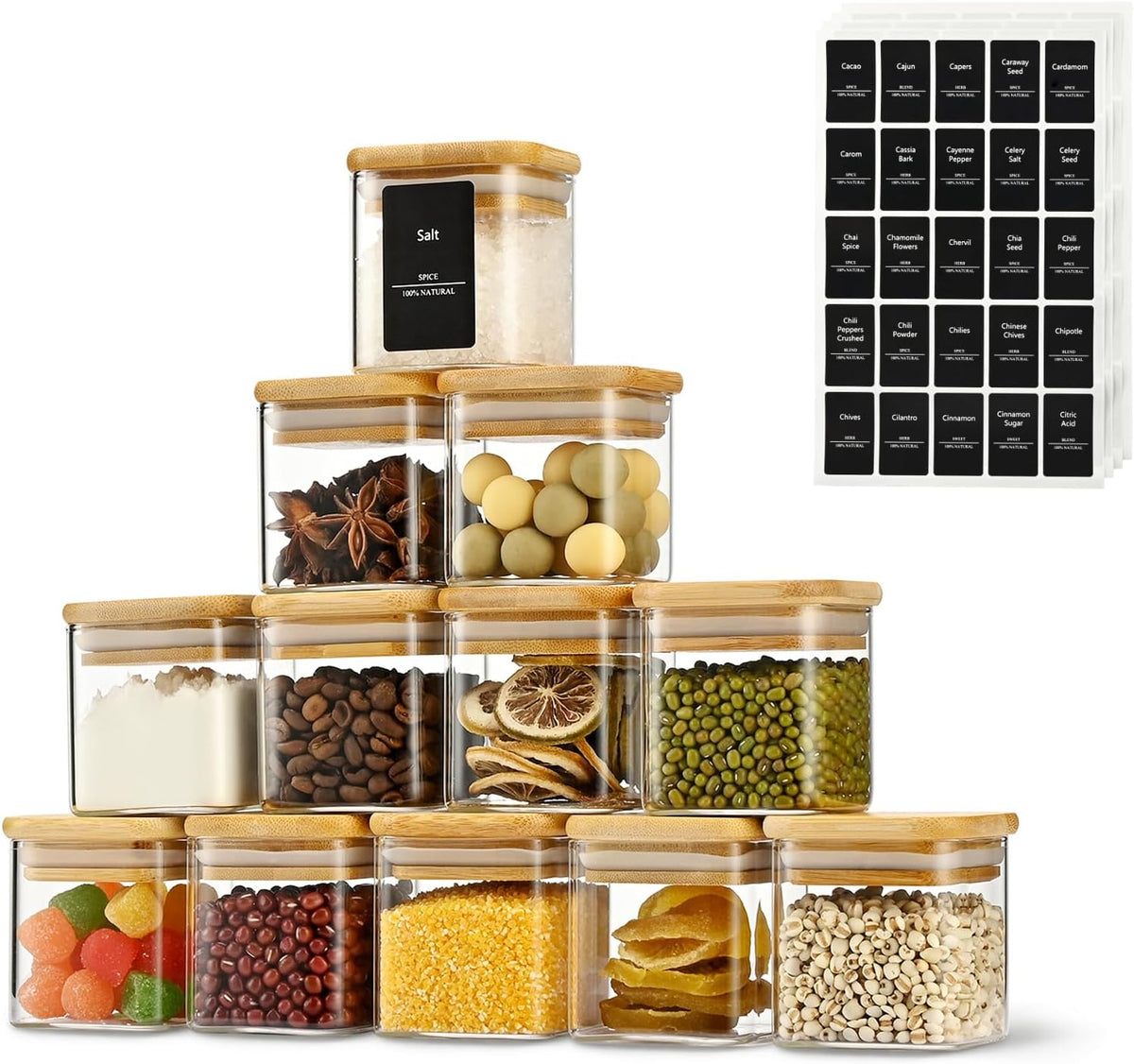 4oz/120ml Square Glass Spice Storage Containers with Lids 12-Pack