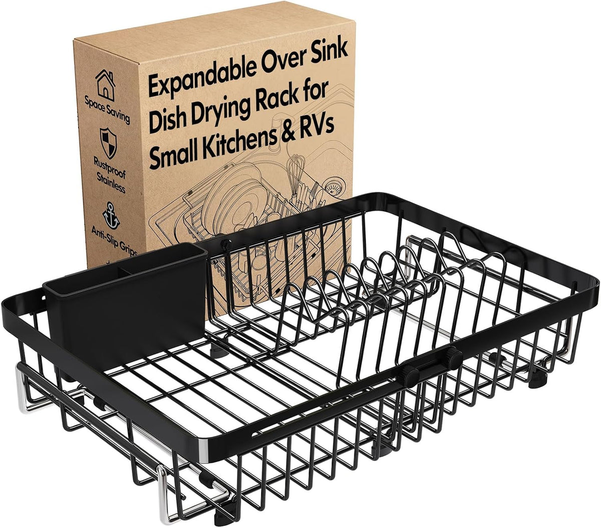 Expandable Dish Drying Rack Over The Sink with Anti Slip Grip