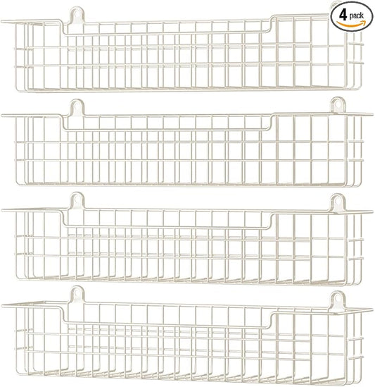 Spice Rack, 4-Pack Seasoning Organizer Wall Mount for Kitchen Storage Organization, Spice Holder Metal Shelf Saving Space for Cabinet, RV, Pantry, White