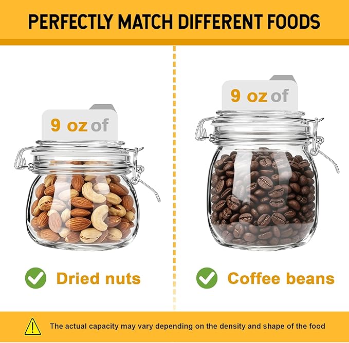 Glass Storage Jars with Airtight Lids Set of 6 (17 oz/26 oz/50 oz), Clear Glass Canister Containers Food Storage for Kitchen Pantry, Flour Sugar Coffee Beans Cereal Spice Tea, BPA-free