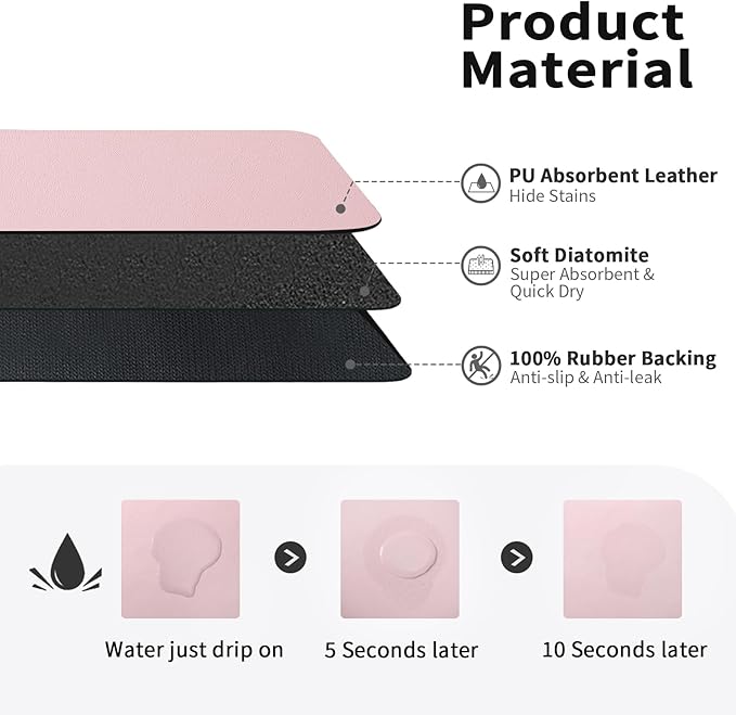 HotLive Dish Drying Mat for Kitchen Counter, Heat Resistant Drainer Mats with Non-slip Rubber Backed, Hide Stain Kitchen Super Absorbent Draining Mat, Easy to Clean Dish Rack Pad, Pink 16"x18"