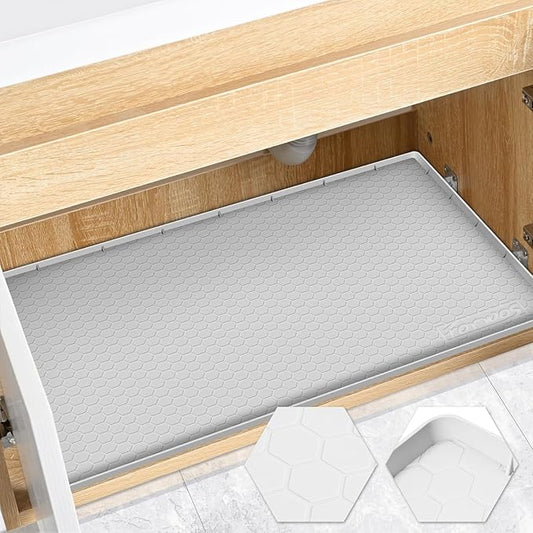 Waterproof Under Sink Mat 34" x 22", Silicone Cabinet Liner, Rubber Protector for Kitchen and Bathroom, Keeps Cabinets Clean, Dry, and Organized (Light Grey)