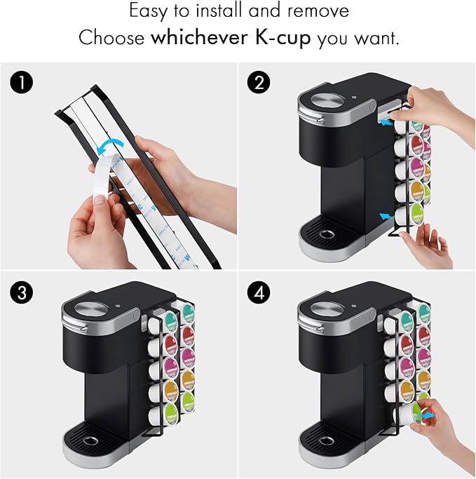 KES Coffee Pod Holder for Keurig, Side Mount Coffee Pod Holder Adhesive, Sturdy Metal K Cup Organizer and Storage, Matte Black, 2 Pack/For 10 K Cups, KCPH500-BK-P2
