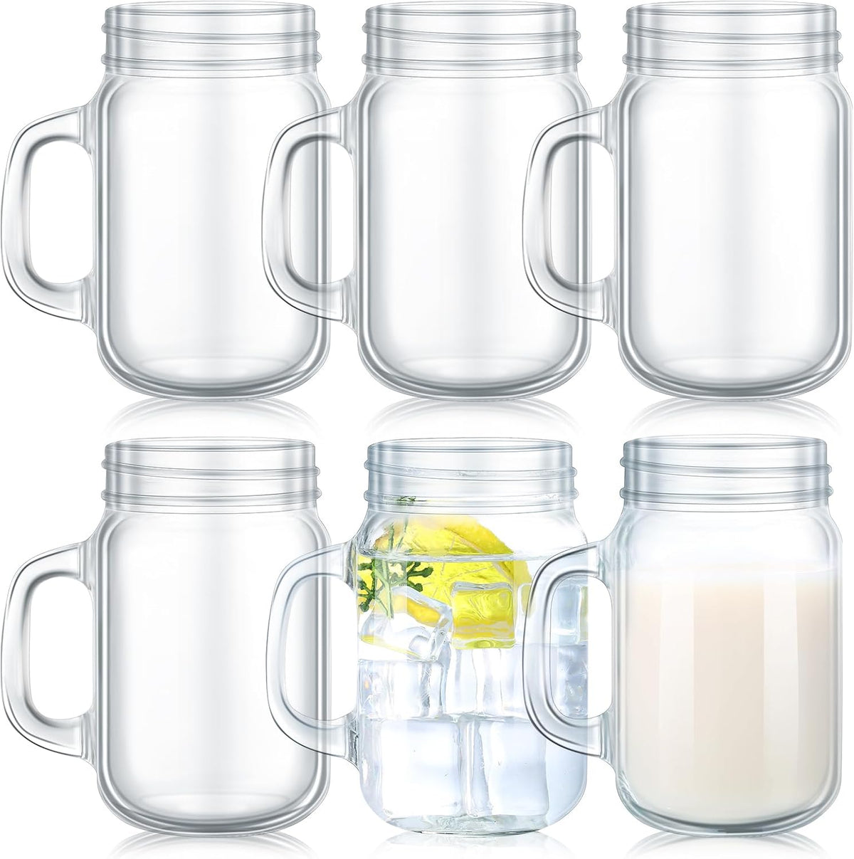 6 Pcs 12 oz Mason Jar Glasses with Handle No Lids Cups for Beverages