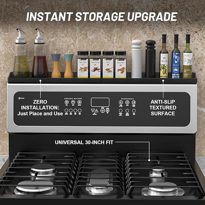 Magnetic Stove Top Shelf, Over the Stove Shelf Spice Rack & Spice Organizer – 30" Heat Resistant Silicone Stove Shelf, No Drill Kitchen Storage Organizer for Gas/Electric Stoves & Small Kitchens