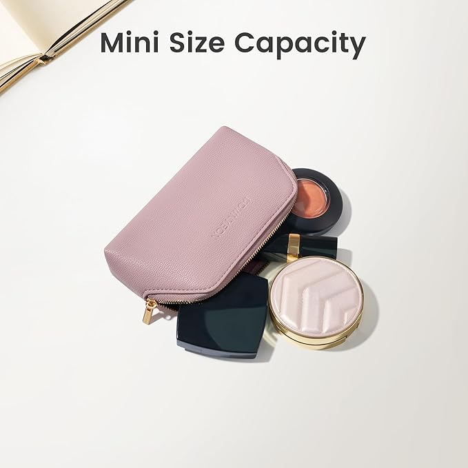 ROWNYEON Small Makeup Bag for Purse, Mini Portable Cosmetic Bags for Women, PU Leather Coin Purse Lipstick Cosmetic Accessories Organizer, Travel Makeup Pouch Zipper Pouch for Men Women