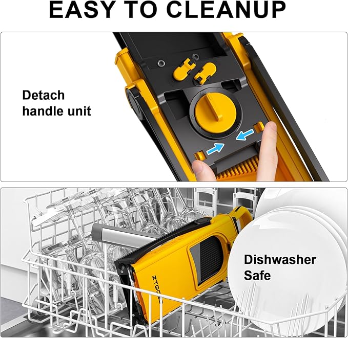 [All in 1] Upgraded Version Safe Mandoline Slicer for Kitchen, Adjustable Thickness. Veggie Slicer, Rapid Prep Mandoline, Detachable Blade, Cleaning Brush (Yellow)