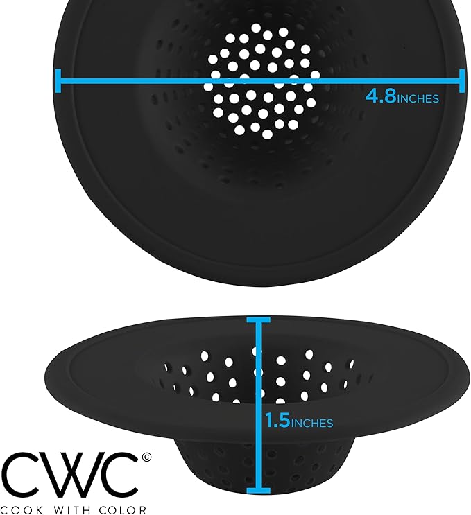 COOK WITH COLOR Kitchen Sink Strainer, Silicone, Flexible Sink Strainer, Sink Drain Strainer, 3 Pc Black