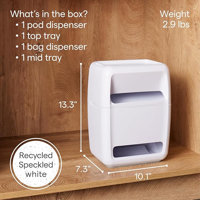 YouCopia SinkSuite Bag & Pod Dispenser, Standing Garbage Bag and Dishwasher Pod Organizer with Removable Lids for Storage, Speckled White