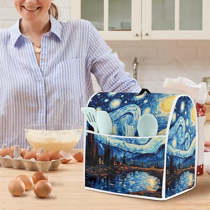 Van Gogh Starry Night Mixer Cover | Machine Washable Dust Protector with Carrying Handle | Kitchen Appliance Cover for 4.5-5 Quart Mixers, Coffee Makers & Juicers