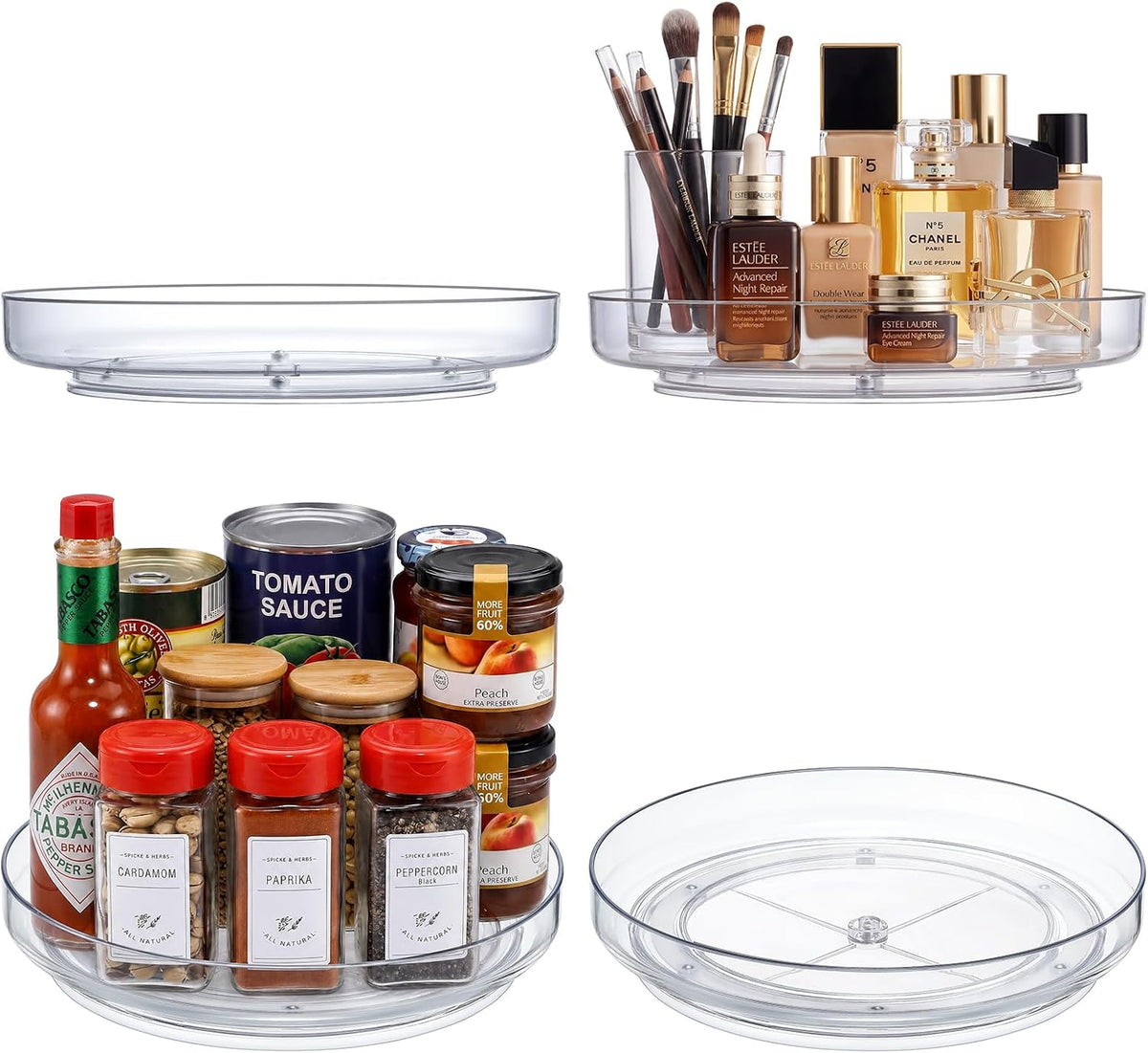 4 Pack 9 Inch Clear Acrylic Lazy Susan 360° Turntable Organizer Spice Rack