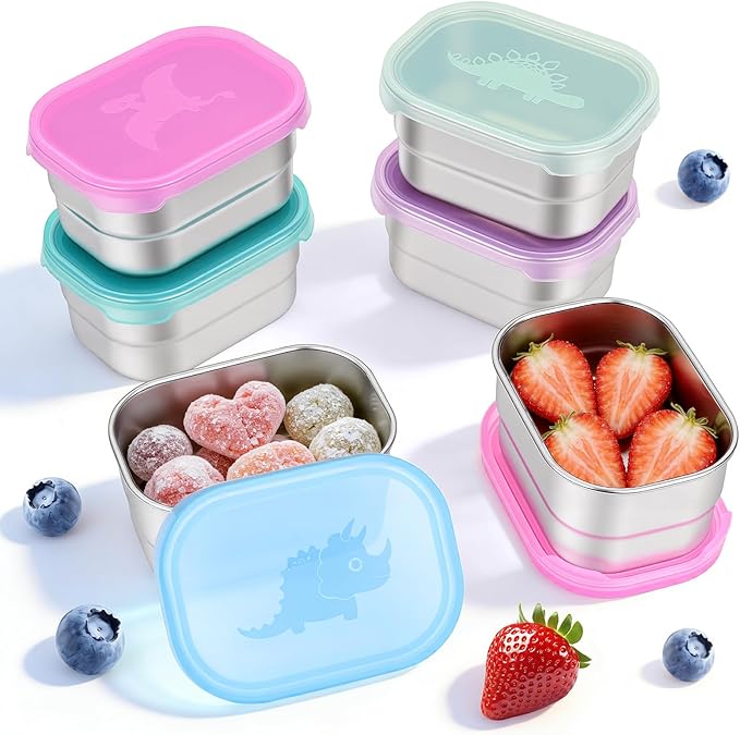 Tanjiae 6-Pack 8oz Small (1 CUP) Stainless Steel Snack Containers - 230mL Leakproof Food Containers with LFGB Certified Lids, Stackable Metal Snack Box for Home, Work, Travel