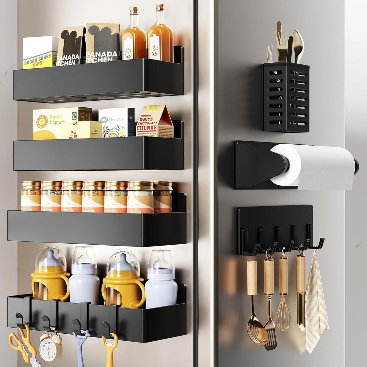 Magnetic Spice Rack for Refrigerator Black, 7 Pack