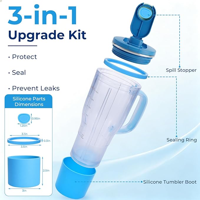 Personal Blender Accessories for Ninja Blendboss DB351BL, Leak-Proof Kit with Silicone Tumbler Boot, Spill Stopper & Sealing Ring, Cup not included (Blue Raspberry)