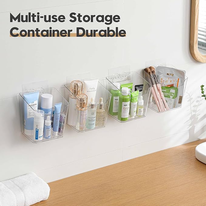 6 Pack Drink Packet Organizer, Clear Acrylic Cabinet Door Organizer Adhesive, Wall Mount Caddy Utensil Holder Floating Bin for Tea Bag Kcup Storage, Sewing Tools, Laundry Pods, Small Cleaning Supply