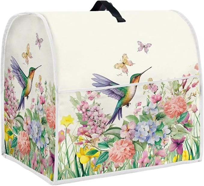 Spring Hummingbird Stand Mixer Cover with Top Handle and Side Pocket Washable Food Processor Dust Cover Compatible with 6-8 Quart Coffee Makers Fingerprint Resistant