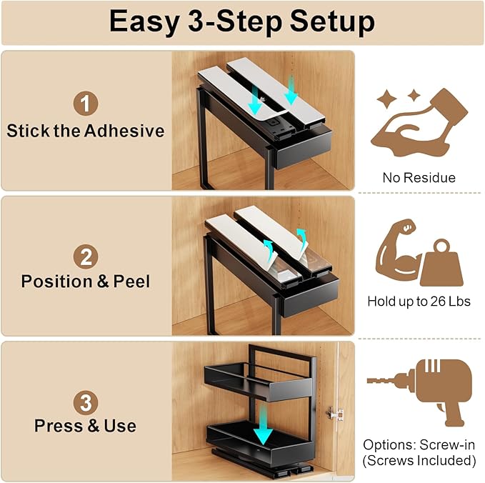 iSPECLE Pull Out Spice Rack - 2 Pack Rotate Peel and Stick No-Drill Vertical Spice Rack Organizer for Cabinet Easy Access Spices, Adjust Height for 4oz to 8oz Spice Jars Inside Kitchen Pantry Cabinet